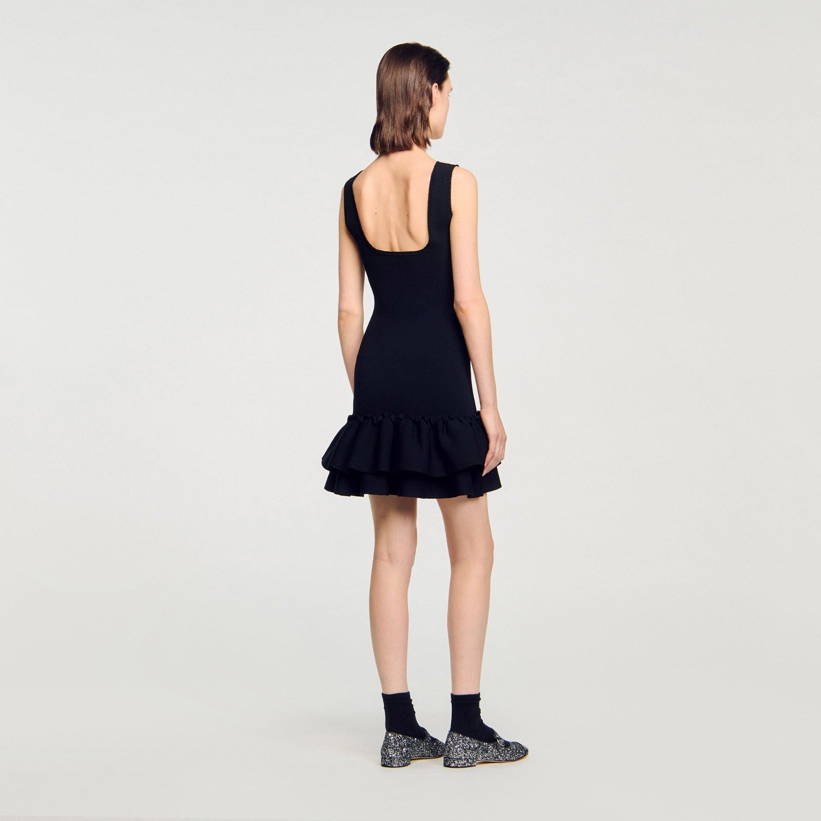 Piana Short Knit Dress With Ruffles Black