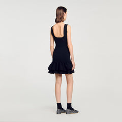 Piana Short Knit Dress With Ruffles Black