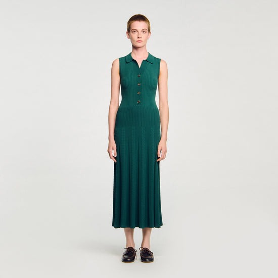Gwenn Knit Dress With Polo Neck Dark Green