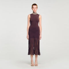 Cleopatre Fringed Knit Maxi Dress Brown