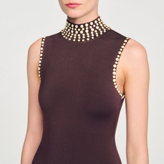 Cleopatre Fringed Knit Maxi Dress Brown